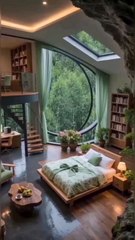 Resort Bedroom, Circular Window View.