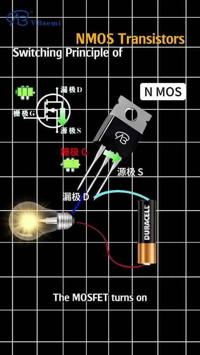 Using the switching characteristics of a MOSFET to turn off a light bulb.