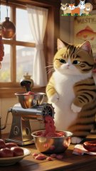 Chef Cat Grinding Meat Like a Pro 😂🐱 | Funny Cat Cooking Moment