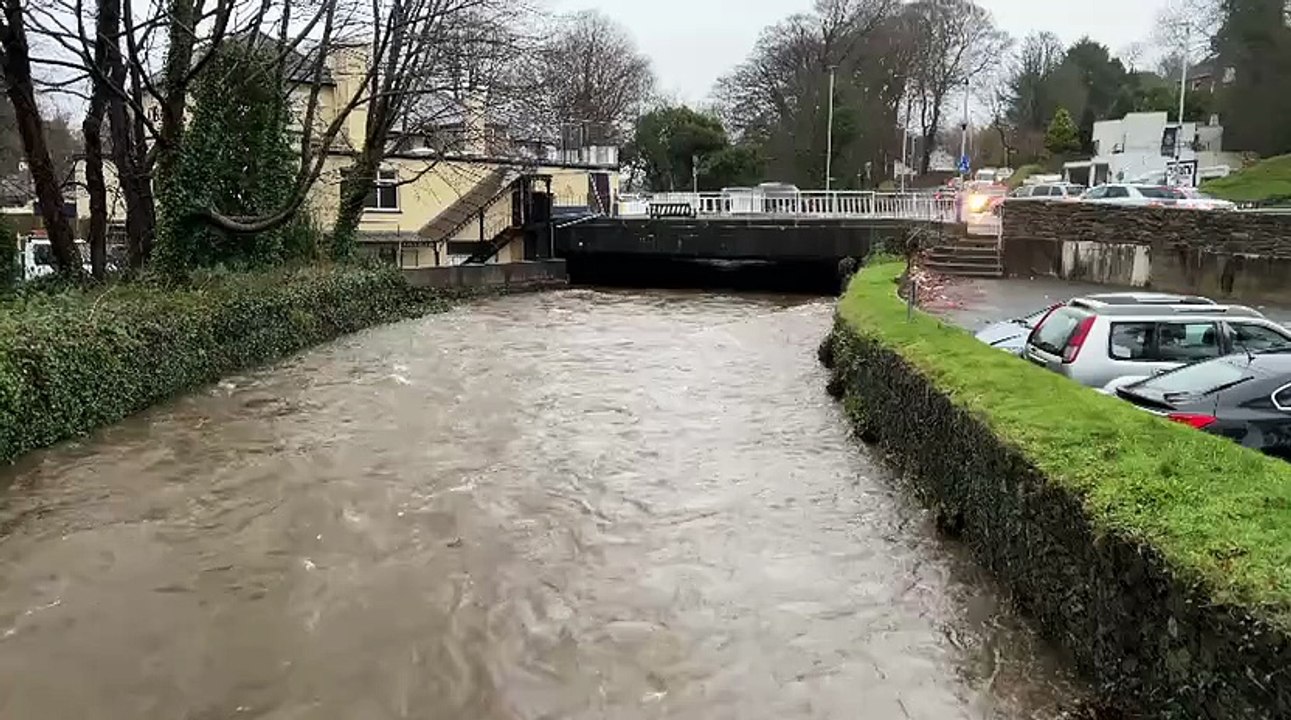 River Glass near Quarterbridge after heavy rain ahead of Storm Bram
