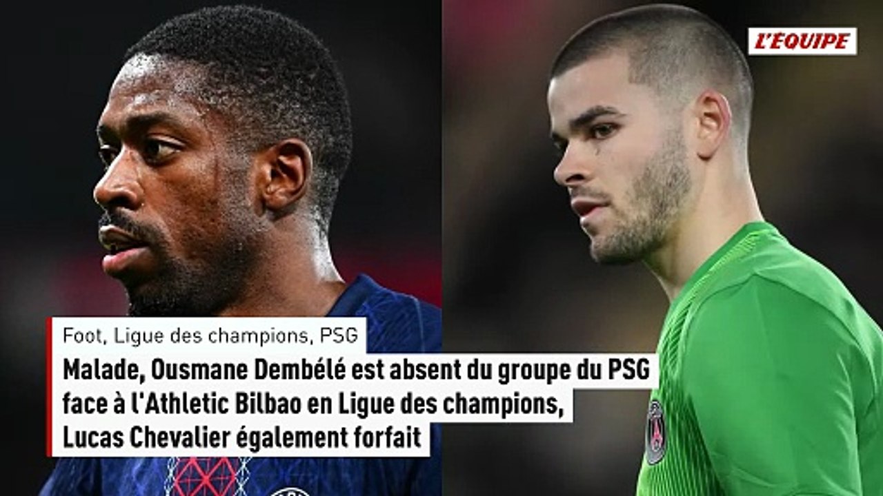 Ousmane Dembélé est absent du groupe du PSG face à l'Athletic Bilbao, Lucas Chevalier également forfait - Foot - Ligue des champions