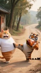 Cat vs Tiger Fight for Chicken Roast 🍗 | Funniest Animal Fight Ever! 😂🐯🐱