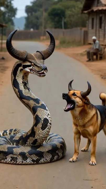 “Horned Python vs Two Horned Dogs – Village Gone Crazy 😱🐍🐶🐶”