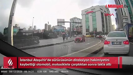 Facia ucuz atlatıldı! Direksiyon hakimiyetini kaybeden sürücü...