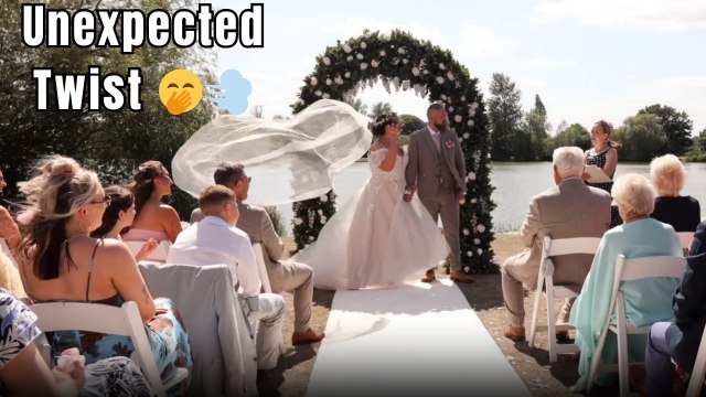 Strong gust of wind sends bride’s veil flying into tree during scenic wedding ceremony