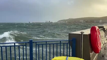 Waves on Douglas Promenade at high tide as Storm Bram hits the Isle of Man