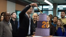 William cuts cake to mark anniversary with Centrepoint