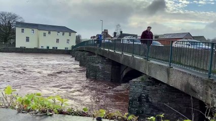 The River Usk in Brecon as a result of Storm Bram