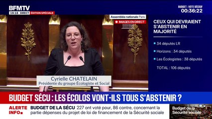 Budget de la Sécu: "Si j'écoutais mon cœur et si j'écoutais mes tripes, je voterais contre ce texte", déclare Cyrielle Chatelain, présidente du groupe (Écologiste et Social)