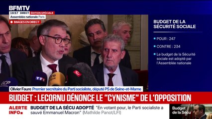 Budget de la Sécu adopté: "Nous n'avons trahi personne", déclare Olivier Faure (PS)