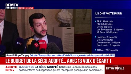 Budget de la Sécu adopté: "C'est l'agonie du macronisme", déclare Jean-Philippe Tanguy, député (RN)