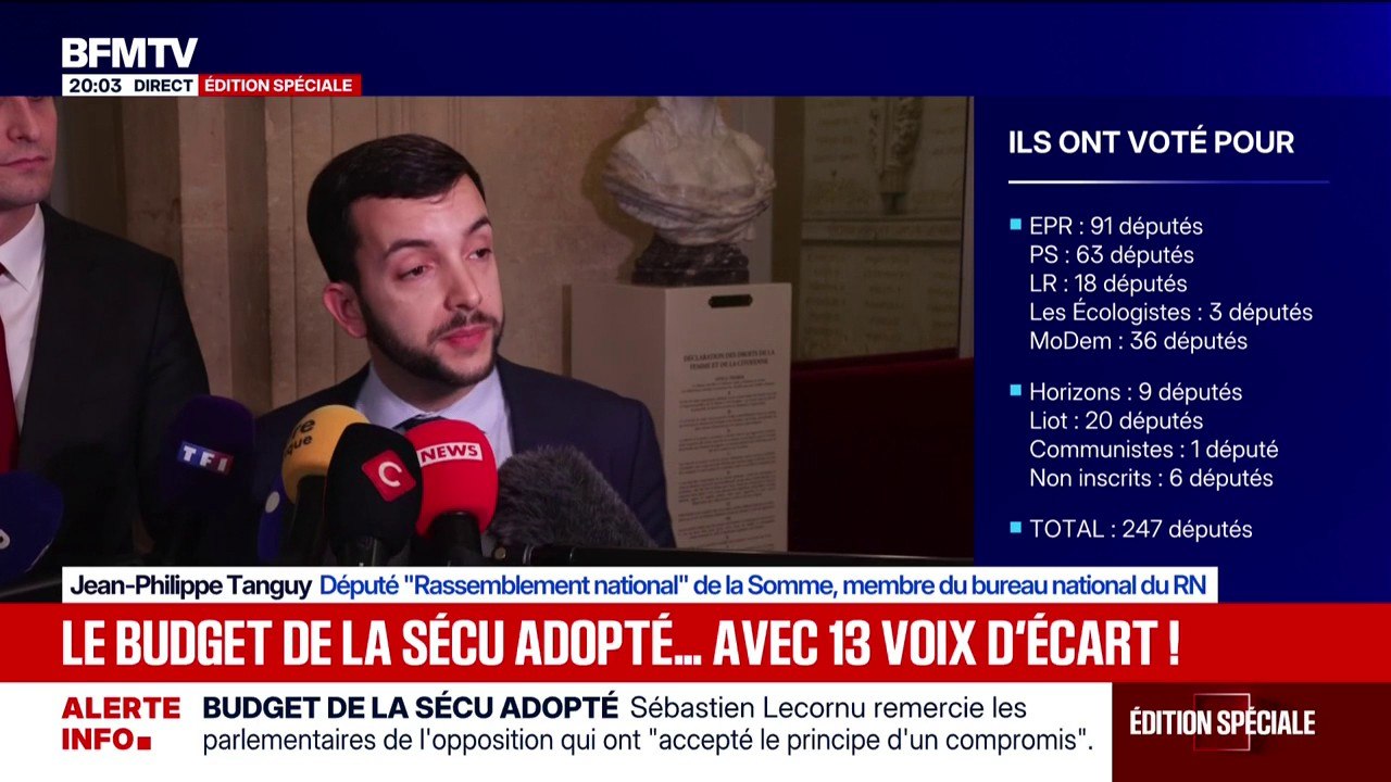 Budget de la Sécu adopté: "C'est l'agonie du macronisme", déclare Jean-Philippe Tanguy, député (RN)