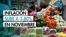 Inflación sube a 3.80% en noviembre por energéticos y alimentos