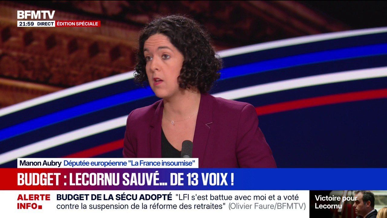 Budget de la Sécu adopté: pour Manon Aubry, députée européenne (LFI), "ce que fait Olivier Faure (PS), c'est masquer le fait qu'il rejoigne la coalition gouvernementale"