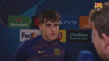 Zona mixta del FC Barcelona vs. Eintracht: Joan García, Pedri, Koundé y Cubarsí
