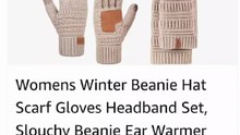 New .Womens Winter Beanie Hat Scarf Gloves Headband Set, Slouchy Beanie Ear Warmer Knit Scarf