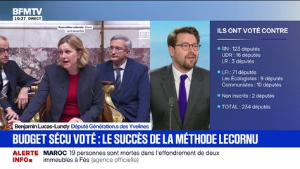 Le député Benjamin Lucas-Lundy, qui a voté contre le budget, "regrette" l'adoption du texte par l'Assemblée nationale