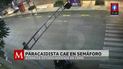 Rescatan a paracaidista atorado en un semáforo en la Ciudad de México