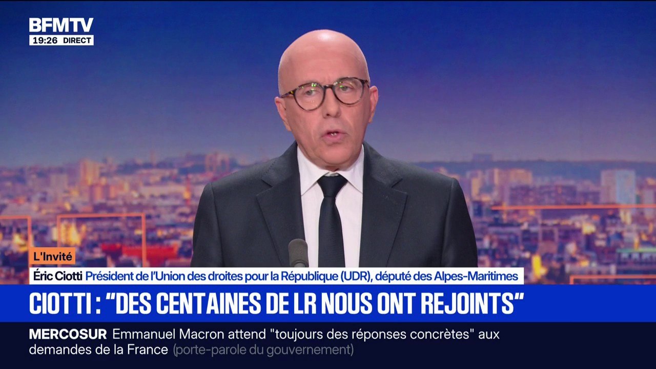 Union des droites et vote du budget: "Je dis à Bruno Retailleau de venir avec nous", déclare Éric Ciotti (UDR)