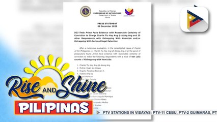 Kampo ni Atong Ang, pumalag sa desisyon ng DOJ na kasuhan ang negosyante at iba pang akusado; Reklamo vs. Gretchen Barretto, ibinasura | ulat ni Bien Manalo