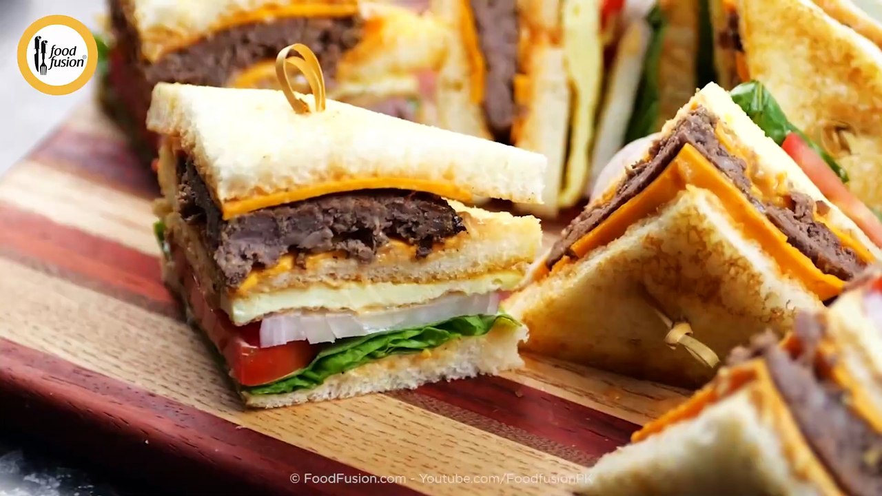 Cheeseburger Club Sandwich Recipe by Food Fusion
