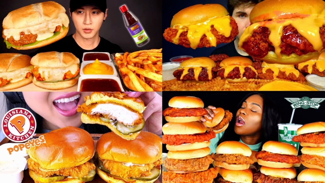 ASMR MUKBANG| CHICKEN BURGER & FRIES | ASMR EATING COMPILATION