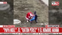 Papá Noel, el Ratón Pérez y el Hombre Araña a las piñas tras una fiesta