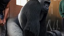 Gorilla Trying To Lift Weight Under the Watch of 2 Gym Instructors 💪 #gorilla #workout #gorillatag