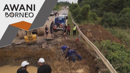 Kerja baik pulih Jalan Keriuk yang putus akibat banjir giat dijalankan