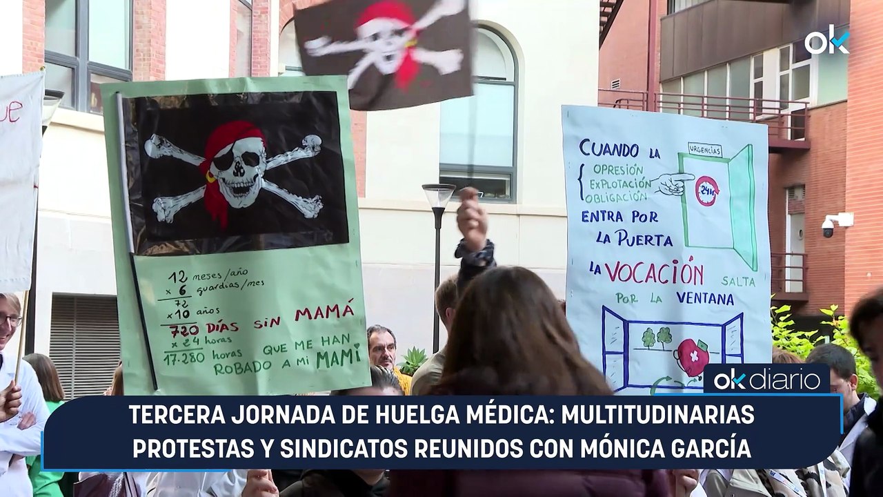 Tercera jornada de huelga médica: multitudinarias protestas y sindicatos reunidos con Mónica García