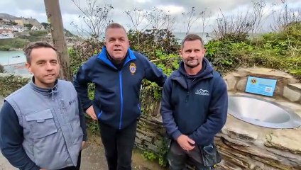 Jon Collins, the president of Newquay Towan Blystra Lions presents its new wishing well