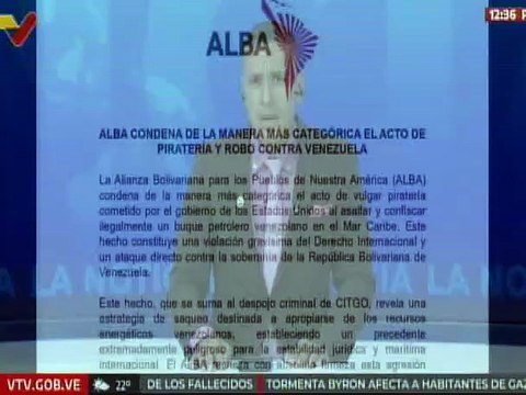 Comunicado | ALBA-TCP condena confiscación de buque venezolano en el Caribe por los EE. UU.