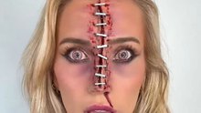 Artist uses scar wax, staples, and eyeshadow to create a perfect Halloween look