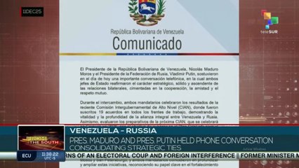 The presidents of Russia, Putin, and the Venezuela, Nicolas Maduro,  held a telephone conversation