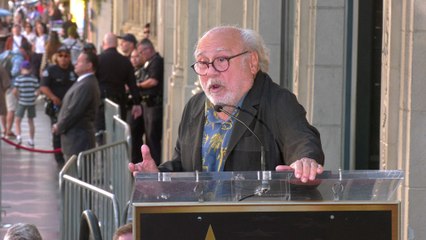 Danny DeVito gives a speech at James L. Brooks' Hollywood Walk of Fame star unveiling ceremony