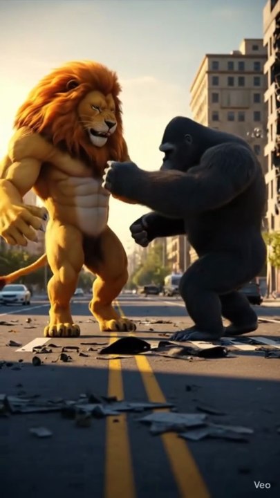 Lion fighting with king Kong