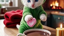 Kitty's Heart Drink ☕️💖 #cat