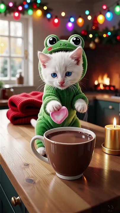 Kitty's Heart Drink ☕️💖 #cat
