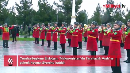 Erdoğan, Türkmenistan'da Tarafsızlık Anıtı'na çelenk koyma törenine katıldı