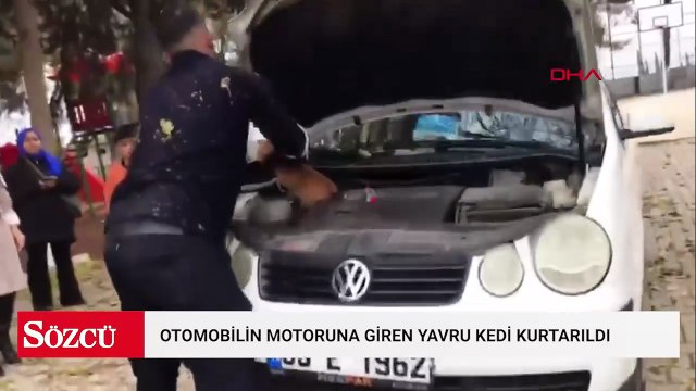 Otomobilin motoruna giren yavru kedi kurtarıldı