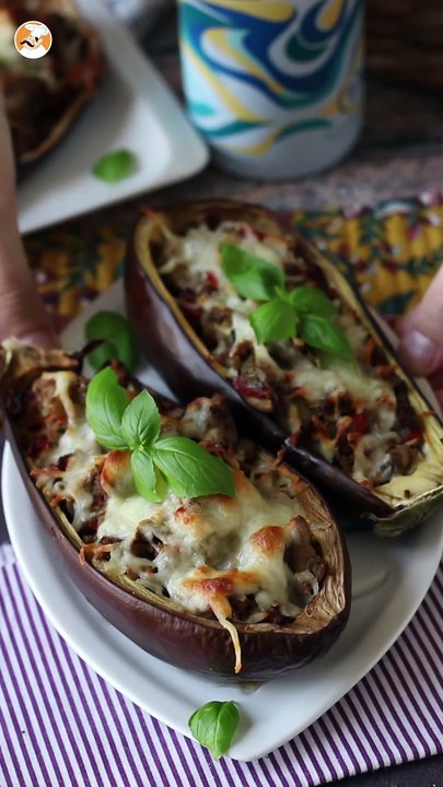 Berenjenas rellenas gratinadas con mozzarella