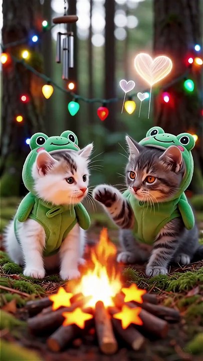 Frog Kitties by Campfire 🔥🐸#cat #cute #cats #love #frog #friends
