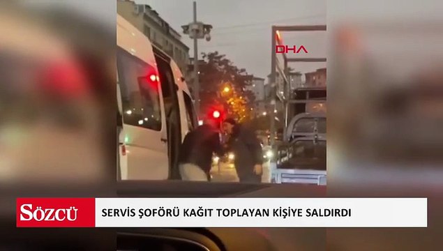 Ümraniye'de servis şoförünün kağıt toplayan kişiye yumruklu saldırısı kamerada