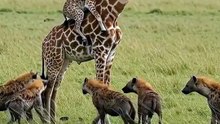 Hyena hunts giraffe, but gets kicked away#wildlife