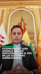 Vicepresidente Lara anuncia que no participará con el PDC  en las elecciones subnacionales