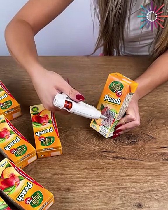 Juice box makeover into desk organizer✏️🧃