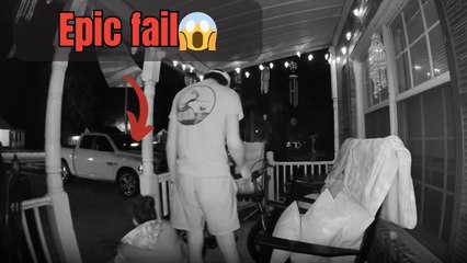 Doorbell camera records funny moment when a cat causes woman to lose balance