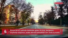 Arabanın altında kalmaktan son anda kurtuldu! Dengesi kaybolunca...