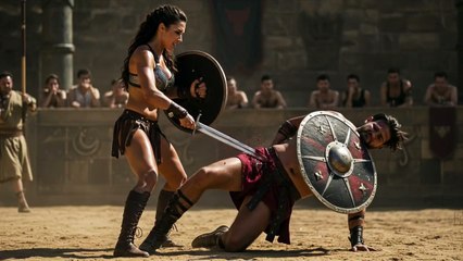 Strong woman warriors humiliate men in the arena.