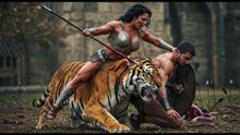 Strong Amazon tiger riders feed their enemy's body to their tigers.